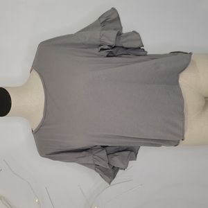 Zara Trafaloc Gray  Ruffle Sleeve Top SZ S